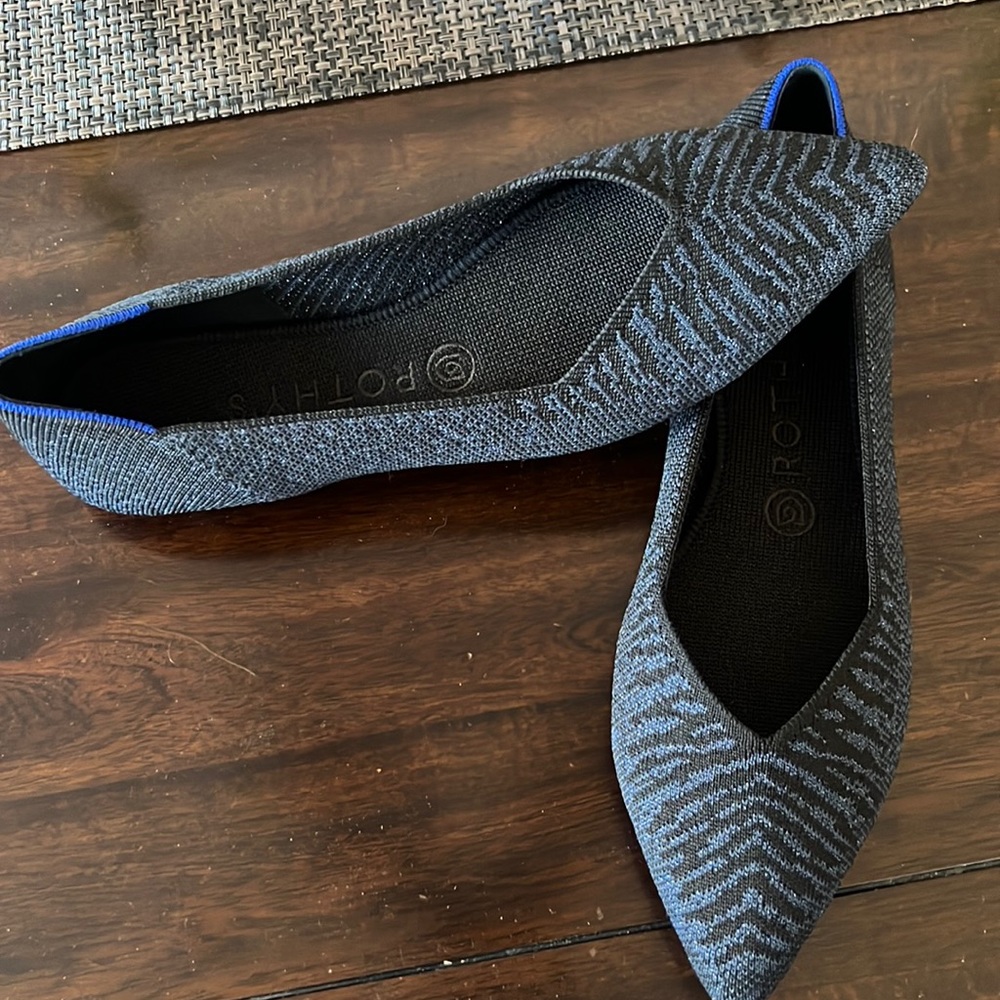 Rothy’s Black And Blue Zebra Sparkle Points 8.5 E… - image 1